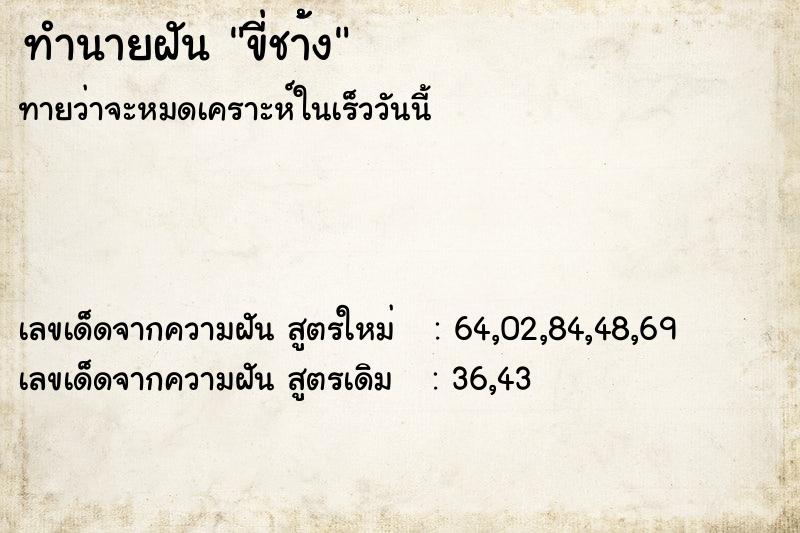 ทำนายฝันทำนายฝันขี่ชา้้ง