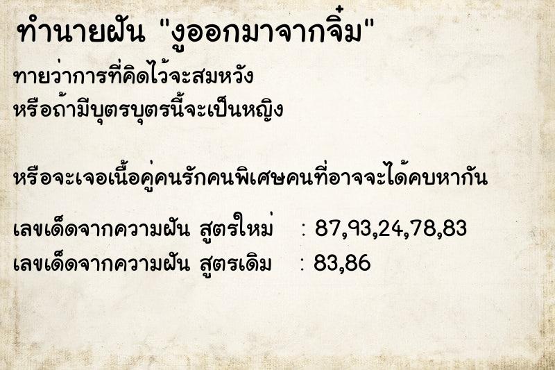 ทำนายฝัน งูออกมาจากจิ๋ม