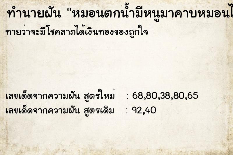 ทำนายฝันหมอนตกน้ำมีหนูมาคาบหมอนไป ทำนายฝันทำนายฝันหมอนตกน้ำมีหนูมาคาบหมอนไป