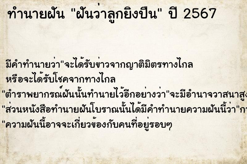 ทำนายฝัน ฝันว่าลูกยิงปืน ทำนายฝัน ฝันว่าลูกยิงปืน