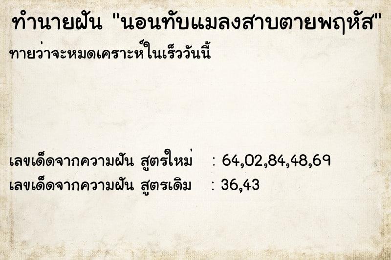 ทำนายฝันนอนทับแมลงสาบตายพฤหัส ทำนายฝันทำนายฝันนอนทับแมลงสาบตายพฤหัส