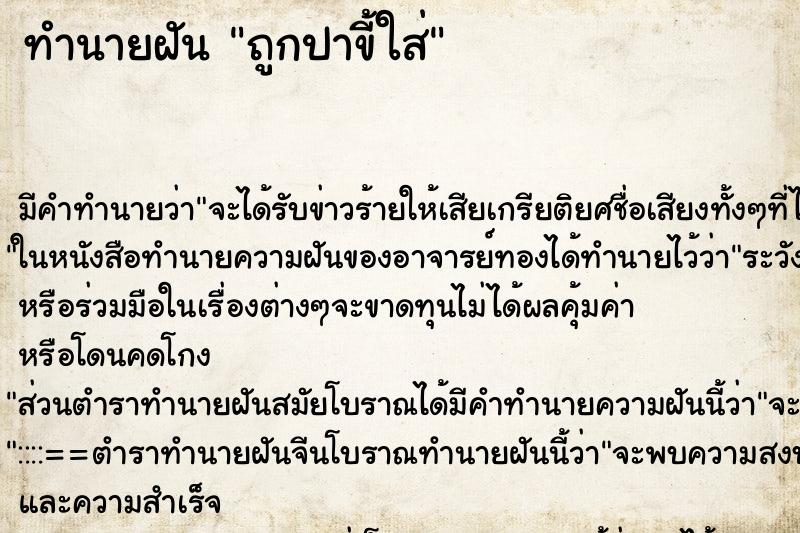 ทำนายฝัน ถูกปาขี้ใส่ ทำนายฝัน ถูกปาขี้ใส่