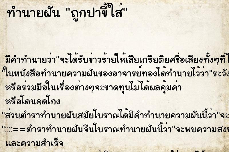 ทำนายฝัน ถูกปาขี้ใส่ ตำราโบราณ แม่นที่สุดในโลก