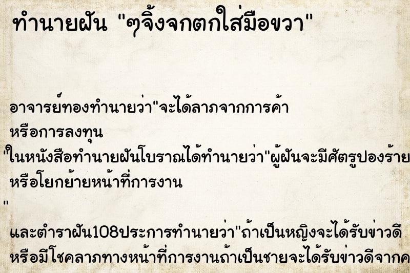 ทำนายฝันทำนายฝันๆจิ้งจกตกใส่มือขวา