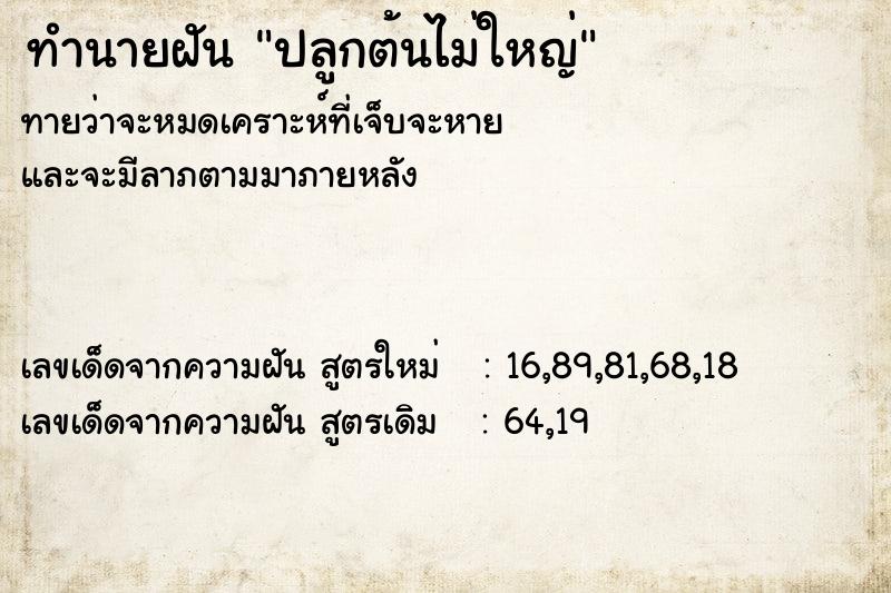 ทำนายฝันทำนายฝันปลูกต้นไม่ใหญ่