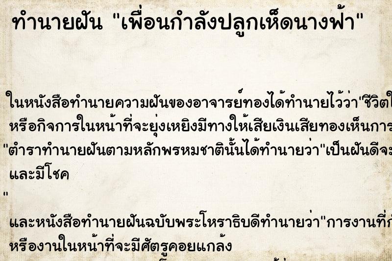 ทำนายฝันทำนายฝันเพื่อนกำลังปลูกเห็ดนางฟ้า