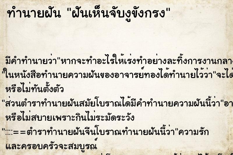 ทำนายฝันฝันเห็นจับงูขังกรง ทำนายฝันทำนายฝันฝันเห็นจับงูขังกรง