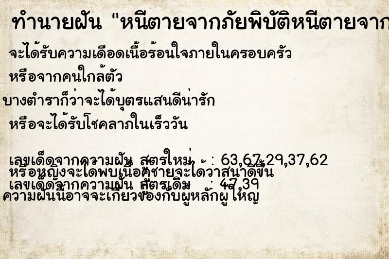 ทำนายฝันทำนายฝันหนีตายจากภัยพิบัติหนีตายจากภัยพิบัติ