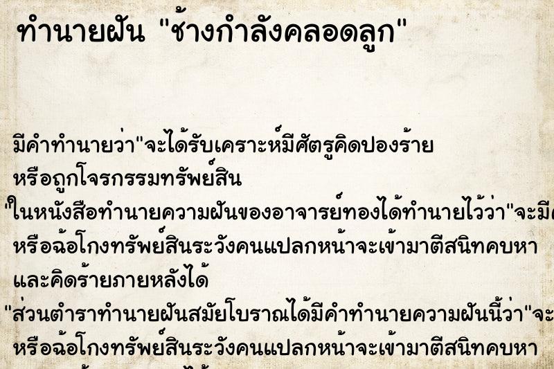 ทำนายฝัน ช้างกำลังคลอดลูก ทำนายฝัน ช้างกำลังคลอดลูก