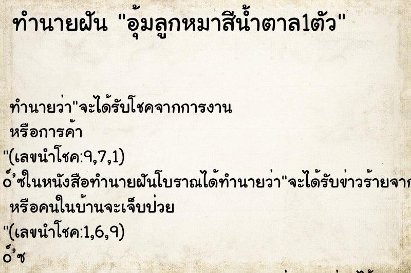 ทำนายฝัน อุ้มลูกหมาสีน้ำตาล1ตัว ตำราโบราณ แม่นที่สุดในโลก