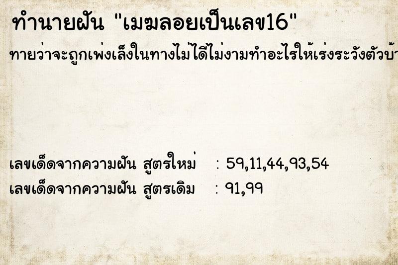 ทำนายฝันเมฆลอยเป็นเลข16 ทำนายฝันทำนายฝันเมฆลอยเป็นเลข16