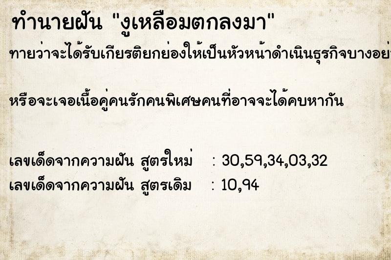 ทำนายฝันงูเหลือมตกลงมา ทำนายฝันทำนายฝันงูเหลือมตกลงมา