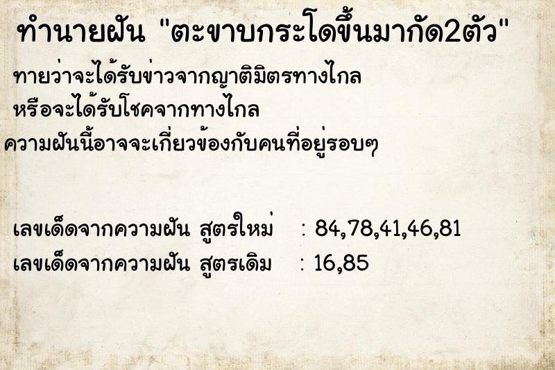 ทำนายฝันตะขาบกระโดขึ้นมากัด2ตัว ทำนายฝันทำนายฝันตะขาบกระโดขึ้นมากัด2ตัว