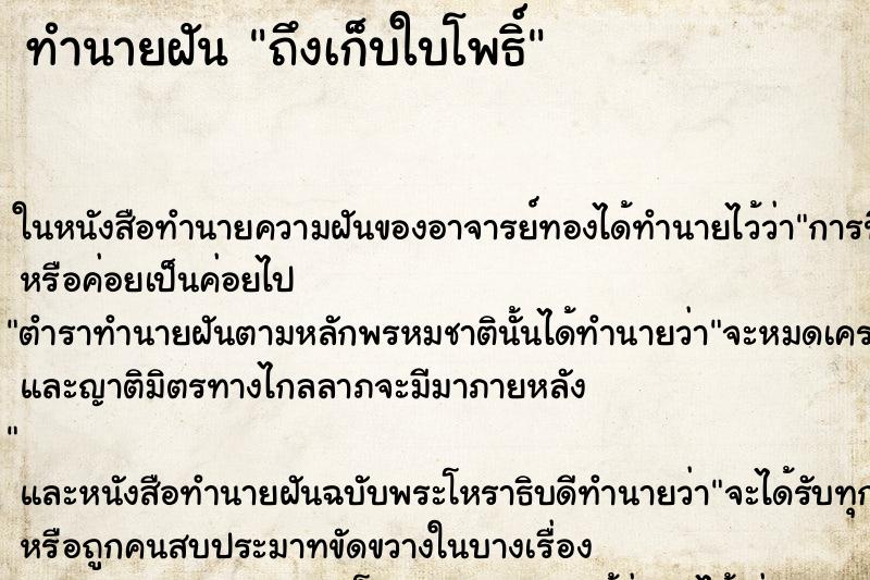 ทำนายฝันถึงเก็บใบโพธิ์ ทำนายฝันทำนายฝันถึงเก็บใบโพธิ์