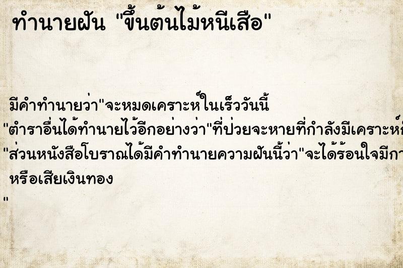 ทำนายฝัน ขึ้นต้นไม้หนีเสือ ทำนายฝัน ขึ้นต้นไม้หนีเสือ