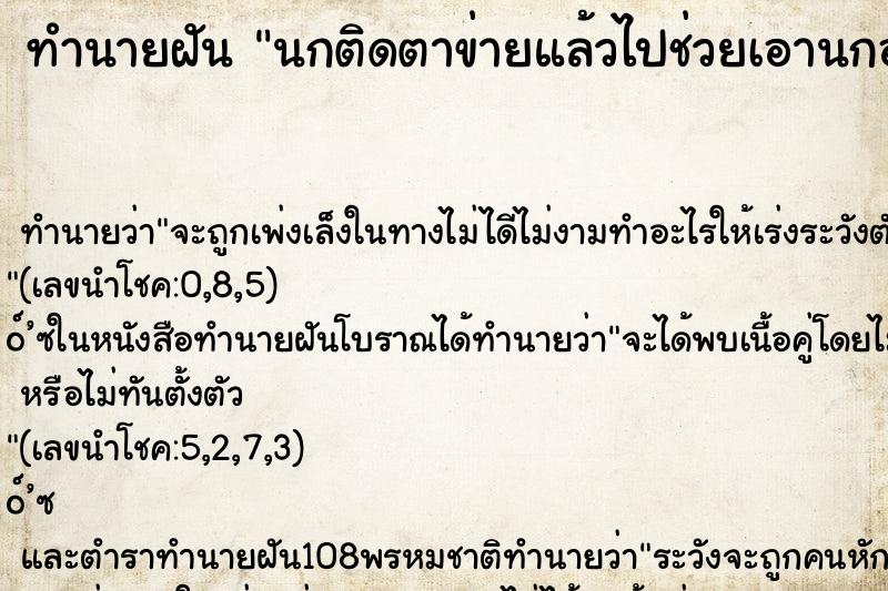 ทำนายฝันนกติดตาข่ายแล้วไปช่วยเอานกออกแล้วปล่อยนกไป ทำนายฝันทำนายฝันนกติดตาข่ายแล้วไปช่วยเอานกออกแล้วปล่อยนกไป