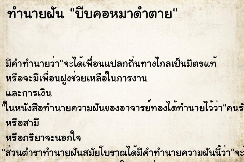 ทำนายฝัน บีบคอหมาดำตาย ทำนายฝัน บีบคอหมาดำตาย