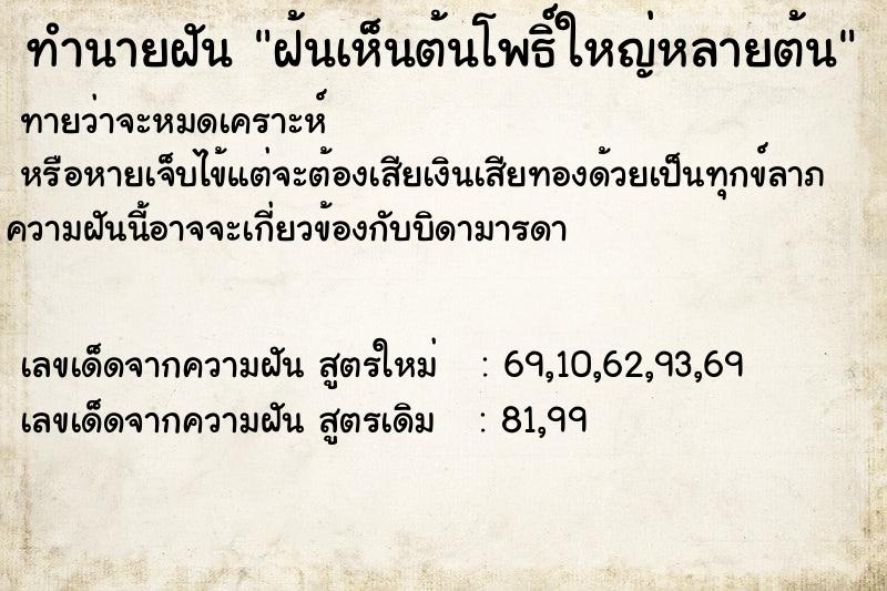 ทำนายฝัน ฝ้นเห็นต้นโพธิ์ใหญ่หลายต้น ตำราโบราณ แม่นที่สุดในโลก