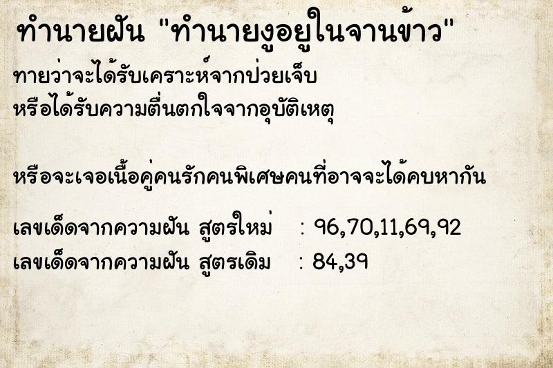 ทำนายฝันทำนายฝันทำนายงูอยูในจานข้าว