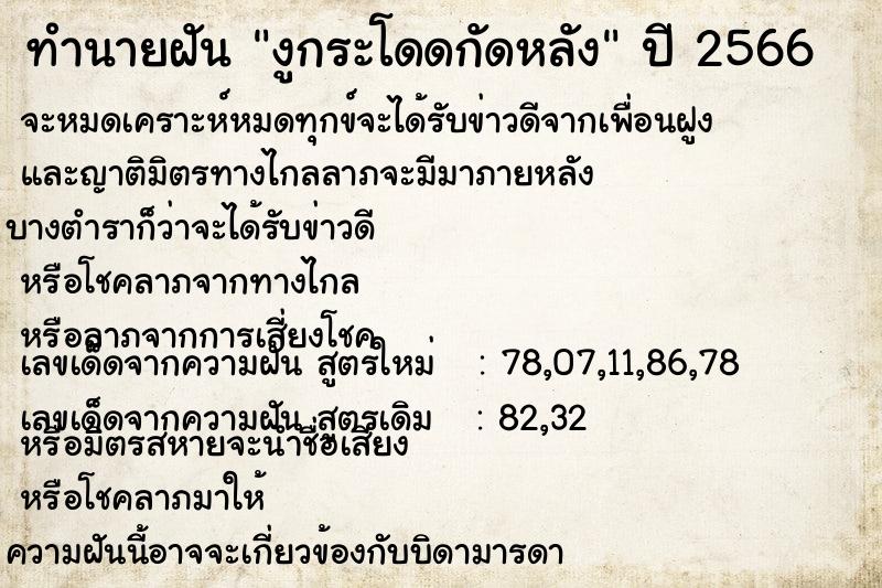 ทำนายฝัน งูกระโดดกัดหลัง ทำนายฝัน งูกระโดดกัดหลัง