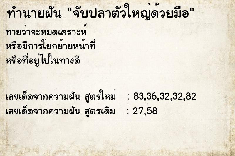 ทำนายฝันจับปลาตัวใหญ่ด้วยมือ ทำนายฝันทำนายฝันจับปลาตัวใหญ่ด้วยมือ