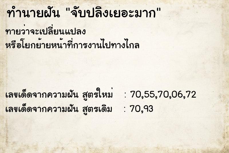 ทำนายฝันทำนายฝันจับปลิงเยอะมาก