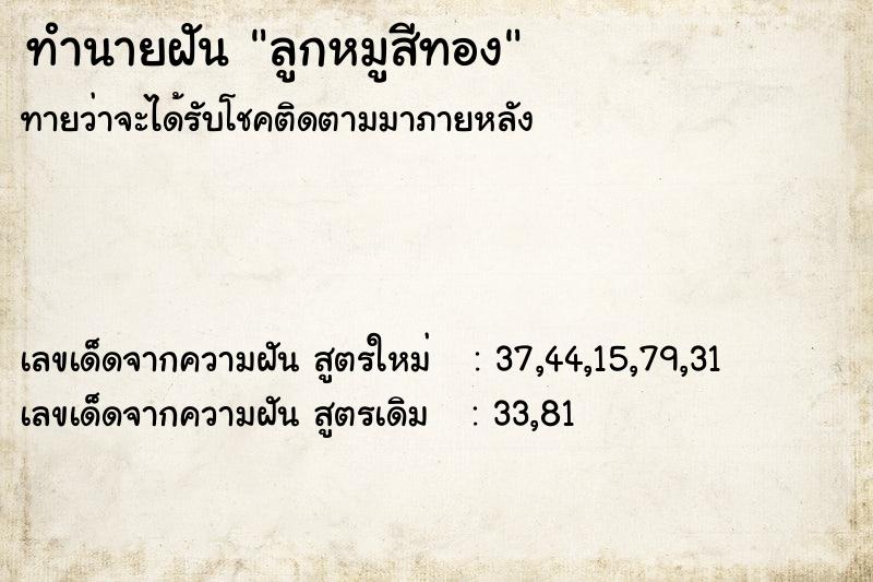 ทำนายฝัน ลูกหมูสีทอง ทำนายฝัน ลูกหมูสีทอง
