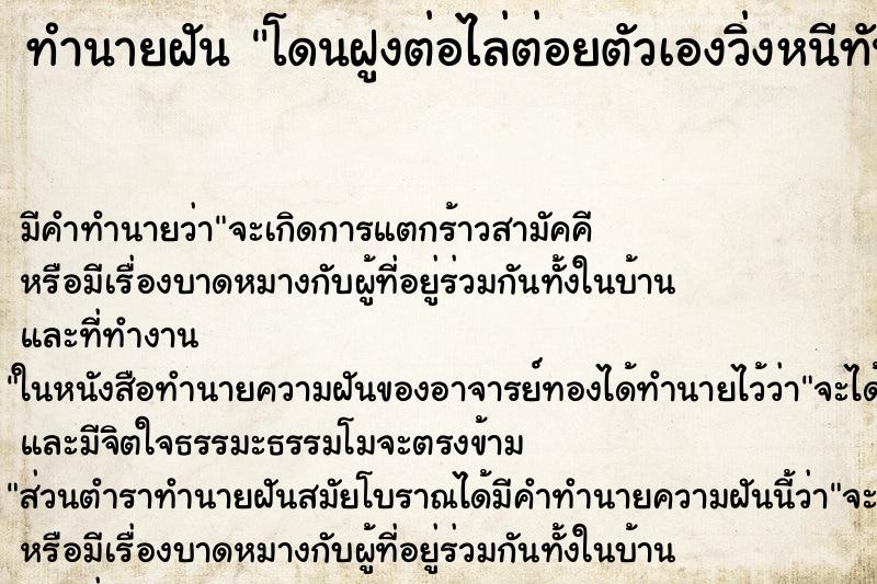 ทำนายฝัน โดนฝูงต่อไล่ต่อยตัวเองวิ่งหนีทัน