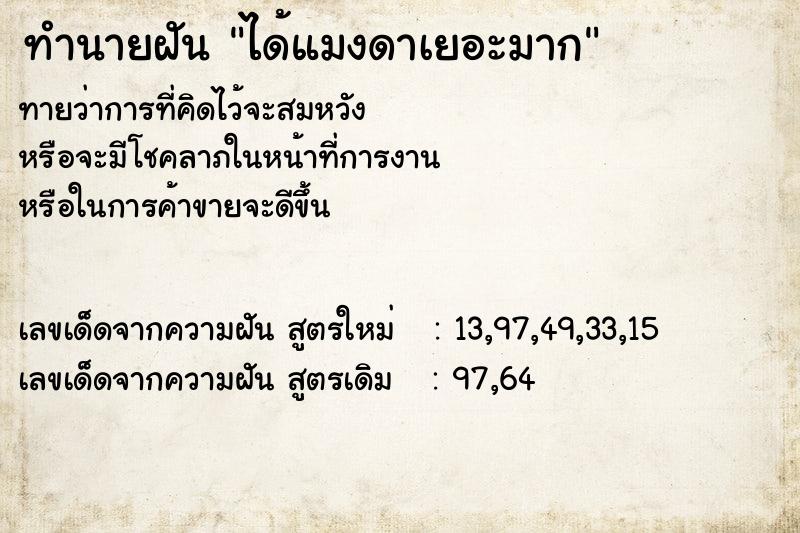 ทำนายฝันได้แมงดาเยอะมาก ทำนายฝันทำนายฝันได้แมงดาเยอะมาก