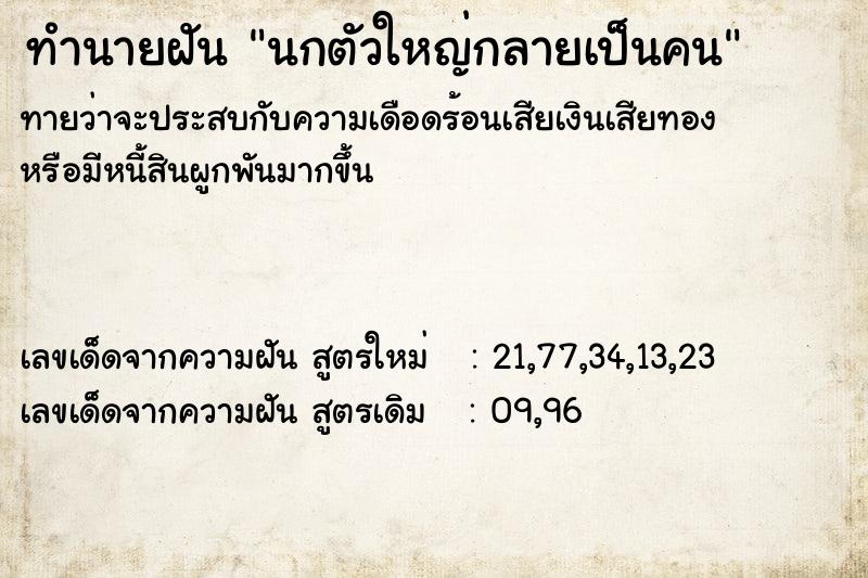 ทำนายฝันนกตัวใหญ่กลายเป็นคน ทำนายฝันทำนายฝันนกตัวใหญ่กลายเป็นคน