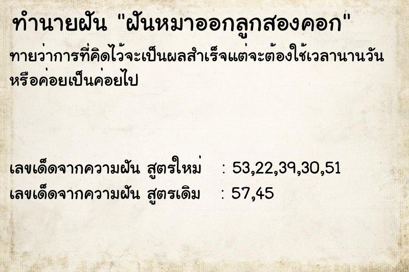 ทำนายฝันฝันหมาออกลูกสองคอก ทำนายฝันทำนายฝันฝันหมาออกลูกสองคอก