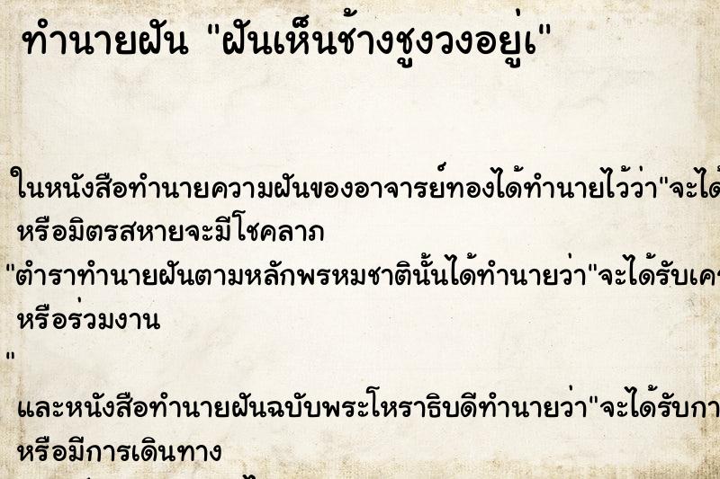 ทำนายฝันทำนายฝันฝันเห็นช้างชูงวงอยู่à