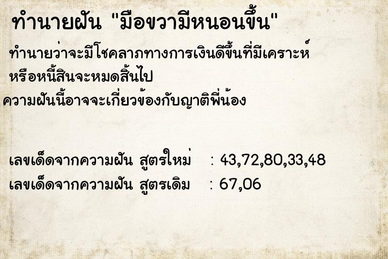ทำนายฝัน มือขวามีหนอนขึ้น ทำนายฝัน มือขวามีหนอนขึ้น