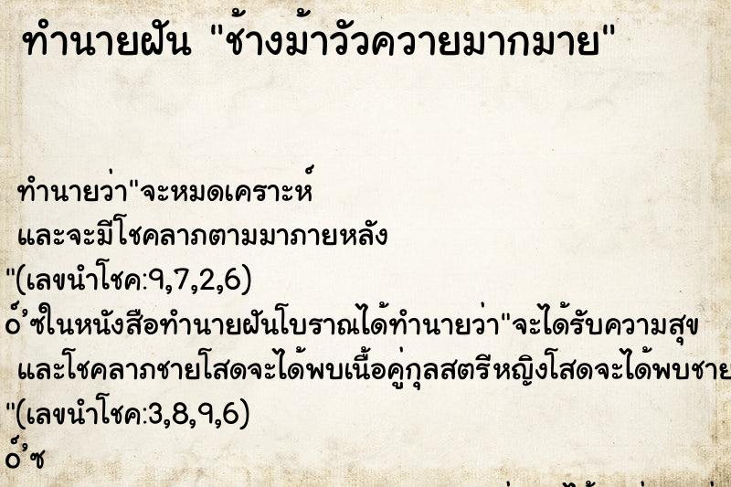 ทำนายฝัน ช้างม้าวัวควายมากมาย