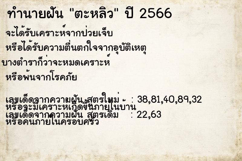 ทำนายฝัน ตะหลิว ทำนายฝัน ตะหลิว