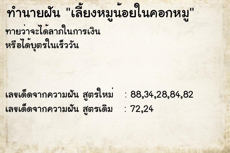 ทำนายฝันทำนายฝันเลี้ยงหมูน้อยในคอกหมู
