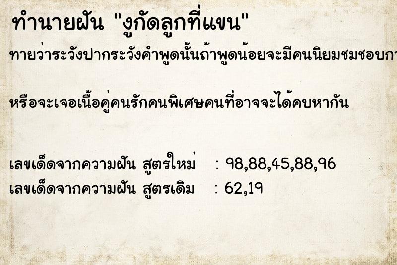 ทำนายฝันงูกัดลูกที่แขน ทำนายฝันทำนายฝันงูกัดลูกที่แขน