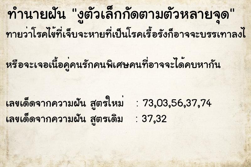ทำนายฝันทำนายฝันงูตัวเล็กกัดตามตัวหลายจุด