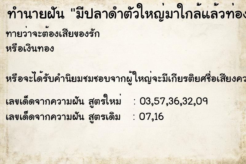 ทำนายฝันทำนายฝันมีปลาดำตัวใหญ่มาใกล้แล้วท่องบทสวดพระ