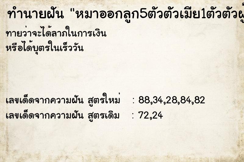 ทำนายฝัน หมาออกลูก5ตัวตัวเมีย1ตัวตัวผู้4ตัว