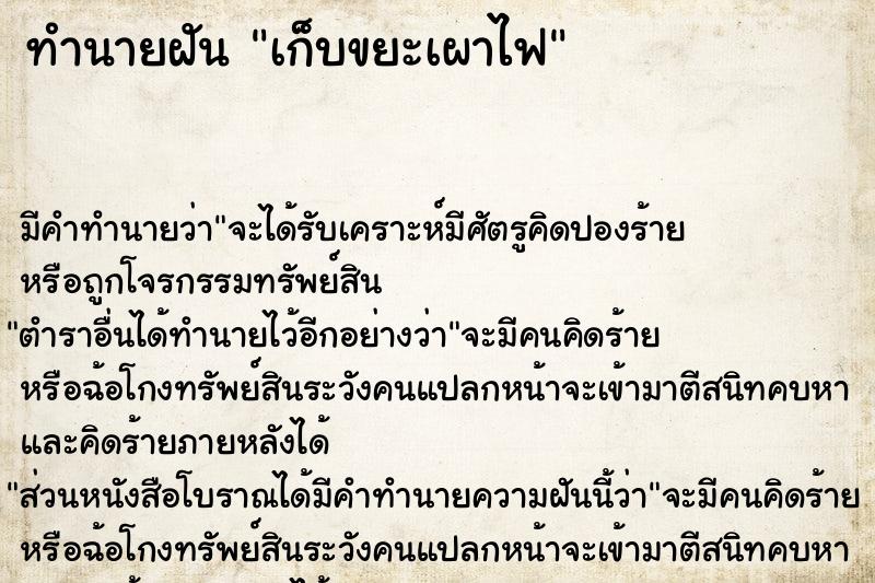 ทำนายฝัน เก็บขยะเผาไฟ