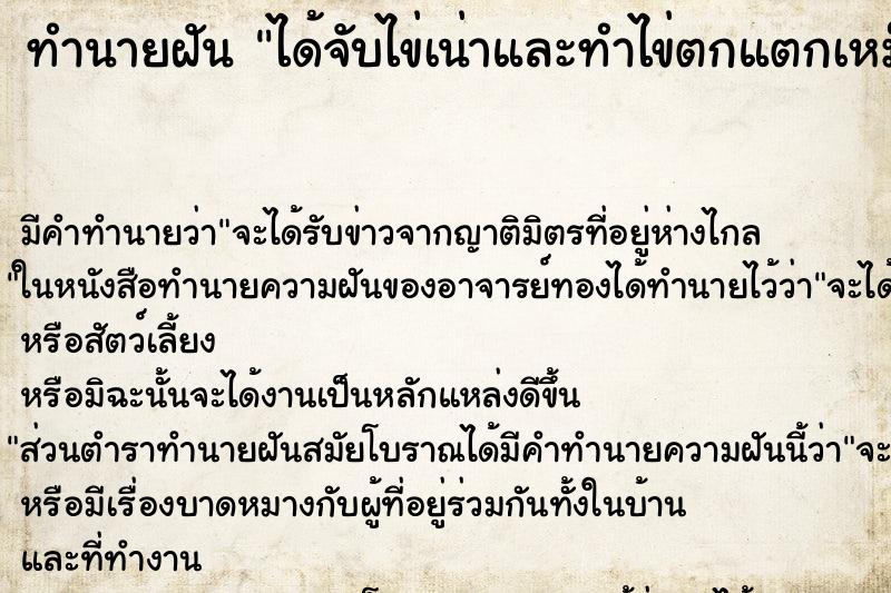 ทำนายฝัน ได้จับไข่เน่าและทำไข่ตกแตกเหม็นมาก ทำนายฝัน ได้จับไข่เน่าและทำไข่ตกแตกเหม็นมาก