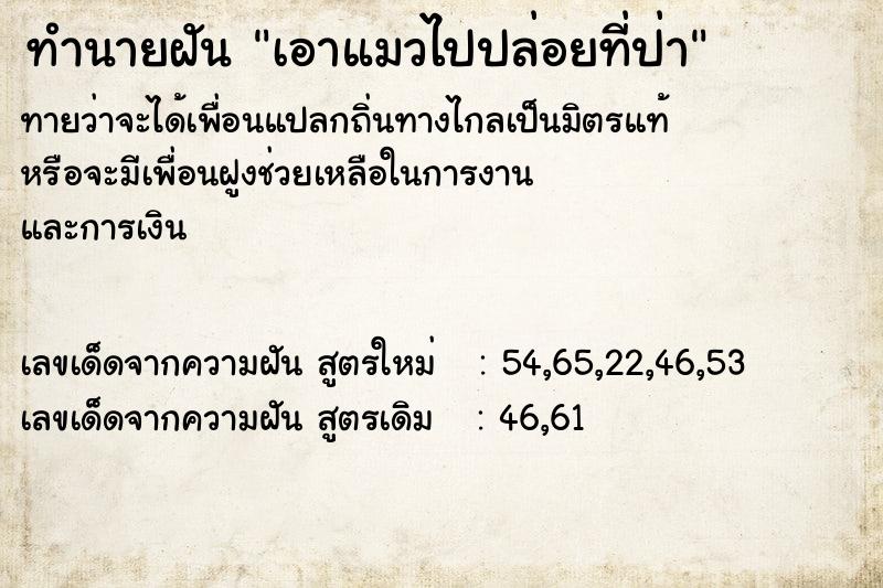 ทำนายฝันทำนายฝันเอาแมวไปปล่อยที่ป่า
