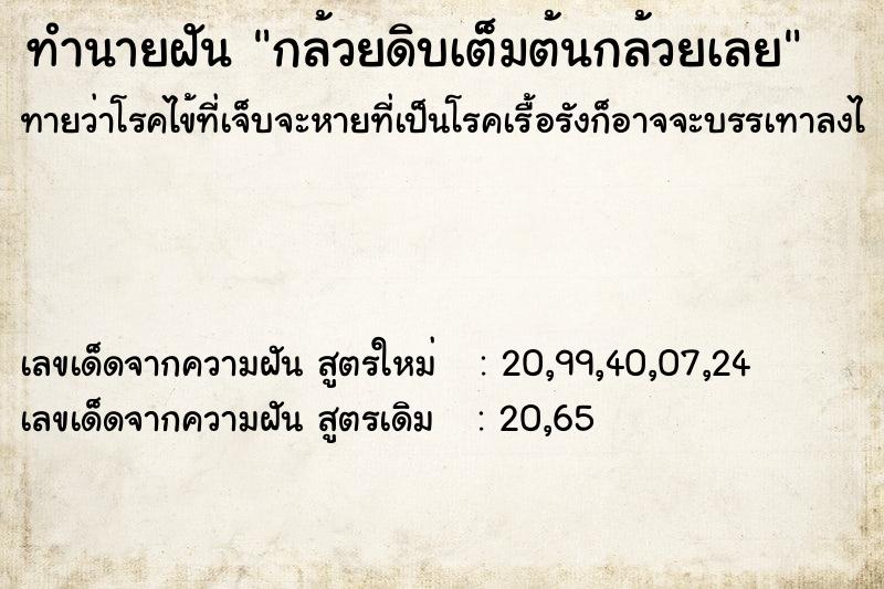 ทำนายฝันกล้วยดิบเต็มต้นกล้วยเลย ทำนายฝันทำนายฝันกล้วยดิบเต็มต้นกล้วยเลย