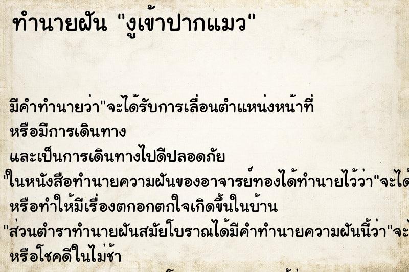 ทำนายฝัน งูเข้าปากแมว ตำราโบราณ แม่นที่สุดในโลก