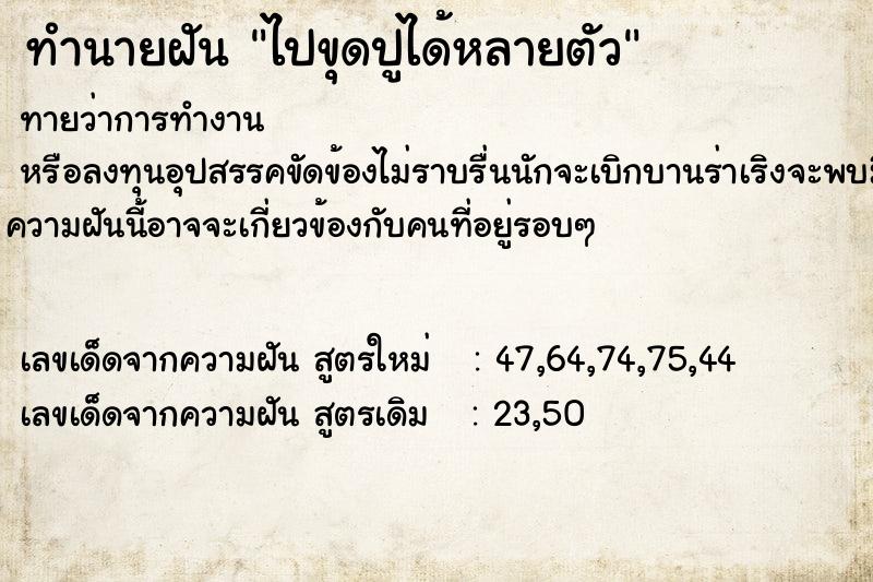 ทำนายฝัน ไปขุดปูได้หลายตัว ทำนายฝัน ไปขุดปูได้หลายตัว