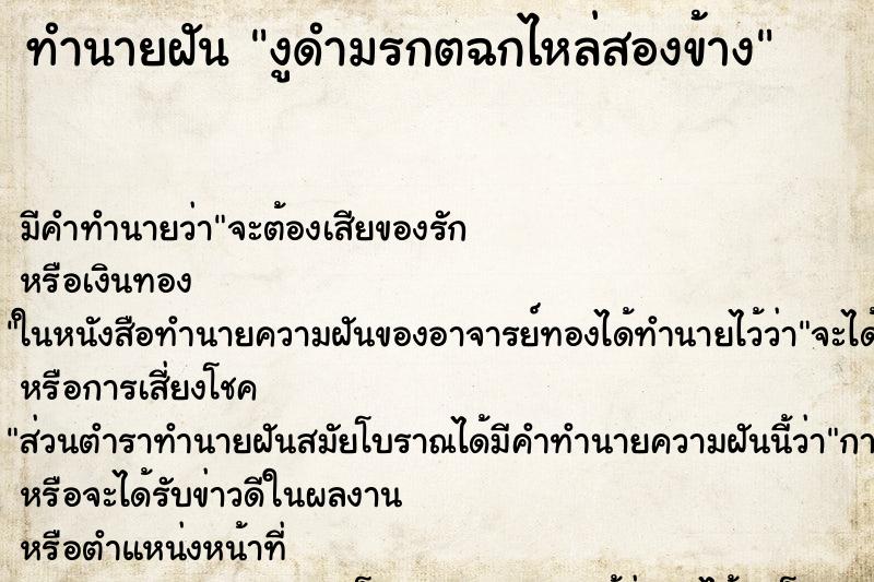 ทำนายฝันงูดำมรกตฉกไหล่สองข้าง ทำนายฝันทำนายฝันงูดำมรกตฉกไหล่สองข้าง