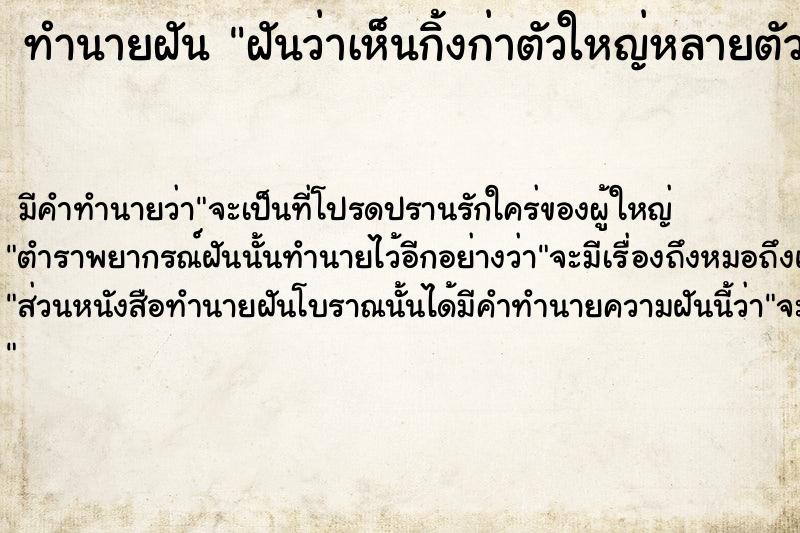 ทำนายฝันฝันว่าเห็นกิ้งก่าตัวใหญ่หลายตัว ทำนายฝันทำนายฝันฝันว่าเห็นกิ้งก่าตัวใหญ่หลายตัว