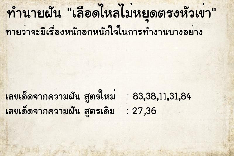 ทำนายฝันทำนายฝันเลือดไหลไม่หยุดตรงหัวเข่า