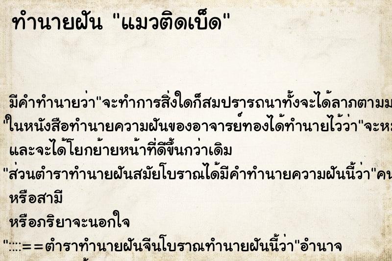 ทำนายฝัน แมวติดเบ็ด ทำนายฝัน แมวติดเบ็ด